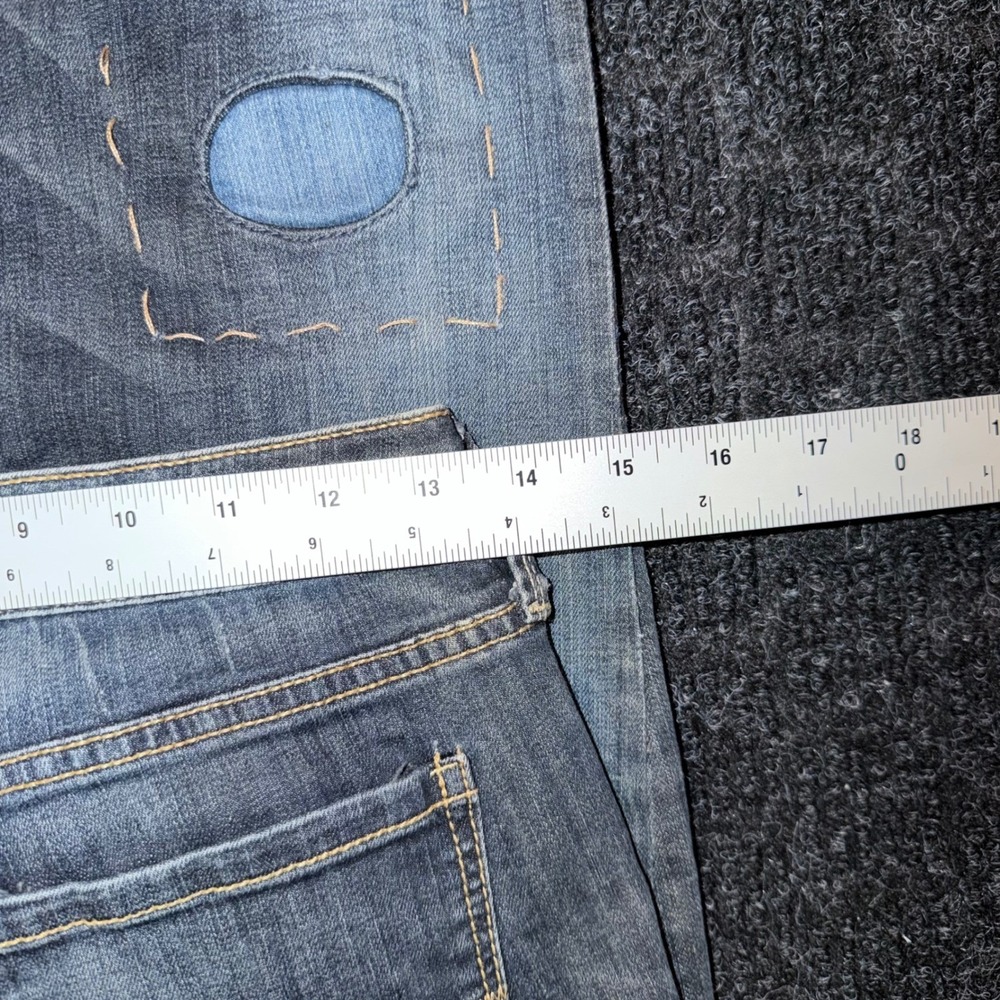 Arizona Jean Co Bootcut Jeans Womens 7 Blue Good Distressed Low Rise Patched - Picture 4 of 6